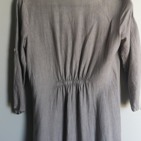 Terzo Millenio 100% Linen Grey Fitted Midi dress 3/4 Sleeve - Picture 5 of 5